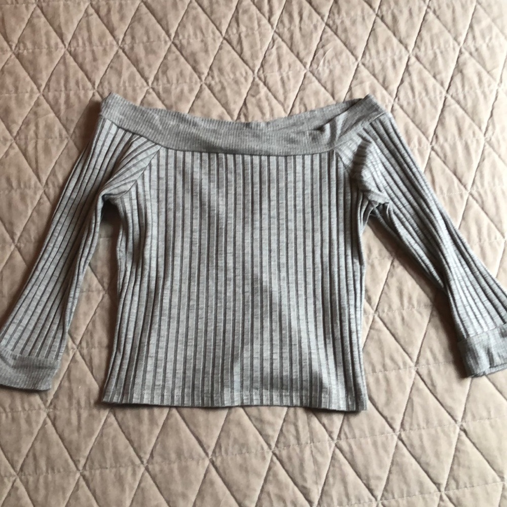 Topshop Gray Off The Shoulder Top